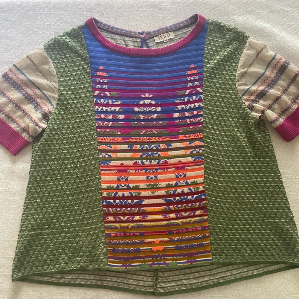 Ivko Green Ornament Pattern Pullover Size M /38 - image 1